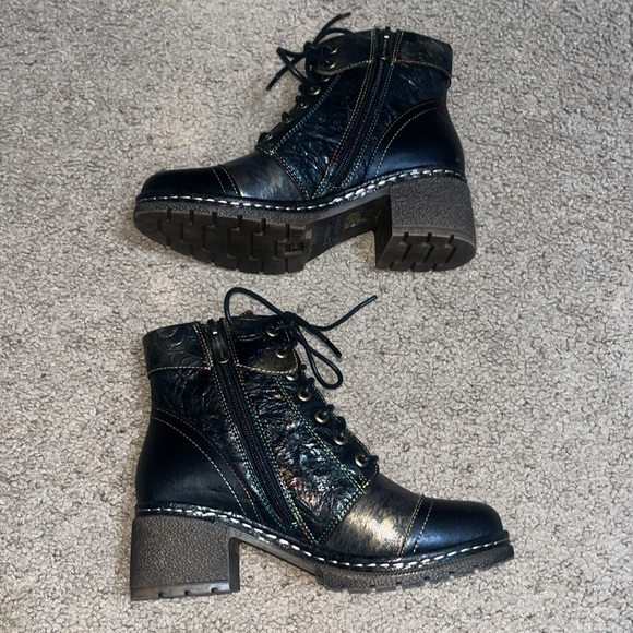 L'Artiste Spring Step Fallinluv Leather Lace-Up Boots Metallic Black 36 / 5.5-6 - Picture 7 of 13